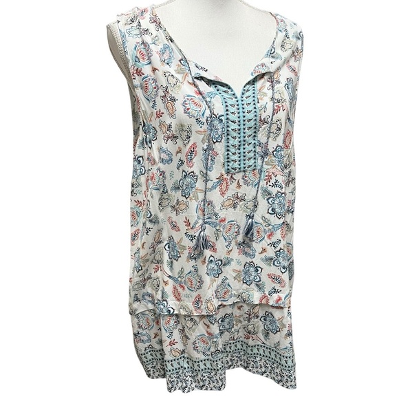 J. Jill Folkloric Boho Paisley Floral Tassel‎ Sleeveless Top Blouse Bohemian XL - Picture 9 of 14